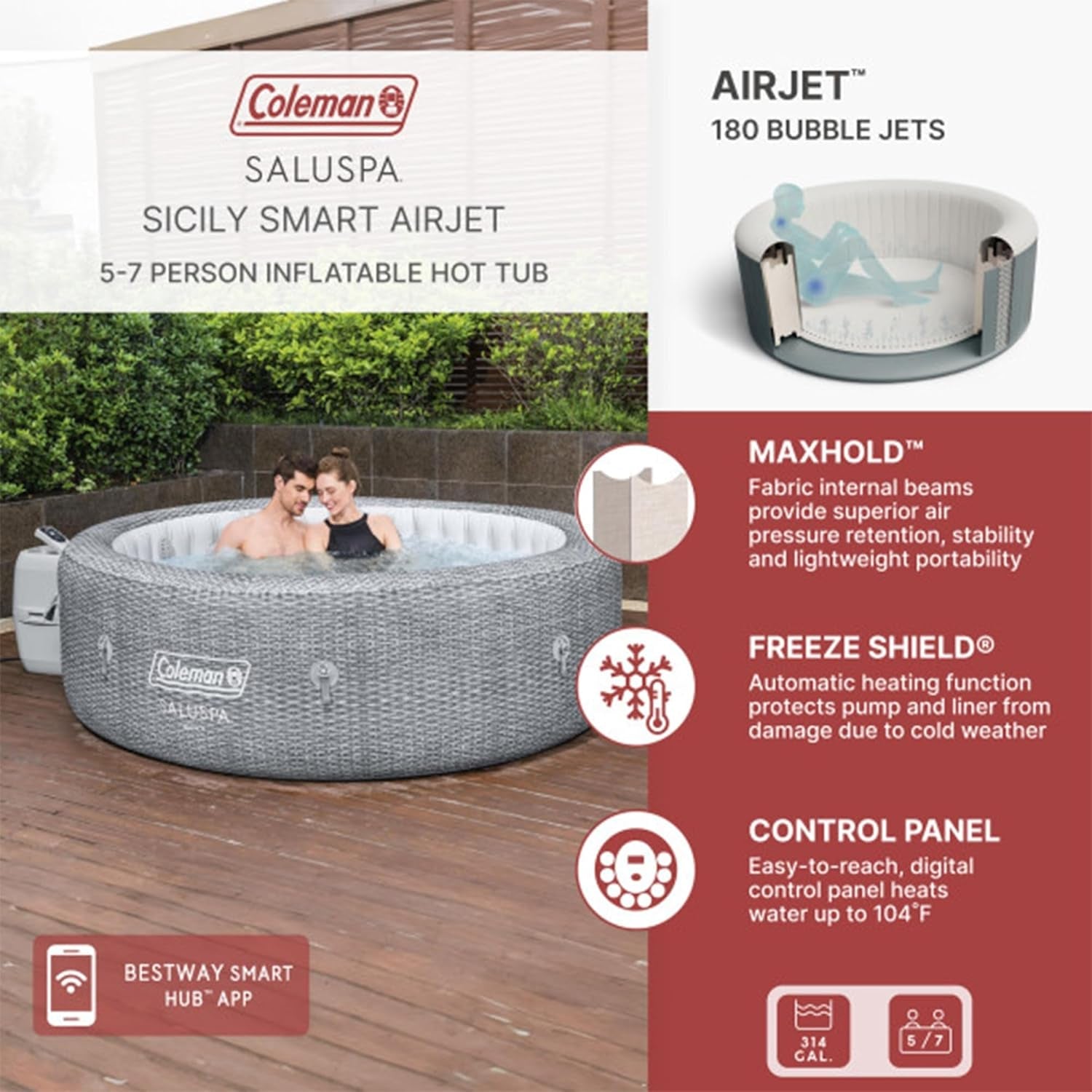7 Person Inflatable Hot Tub With 180 AirJets System