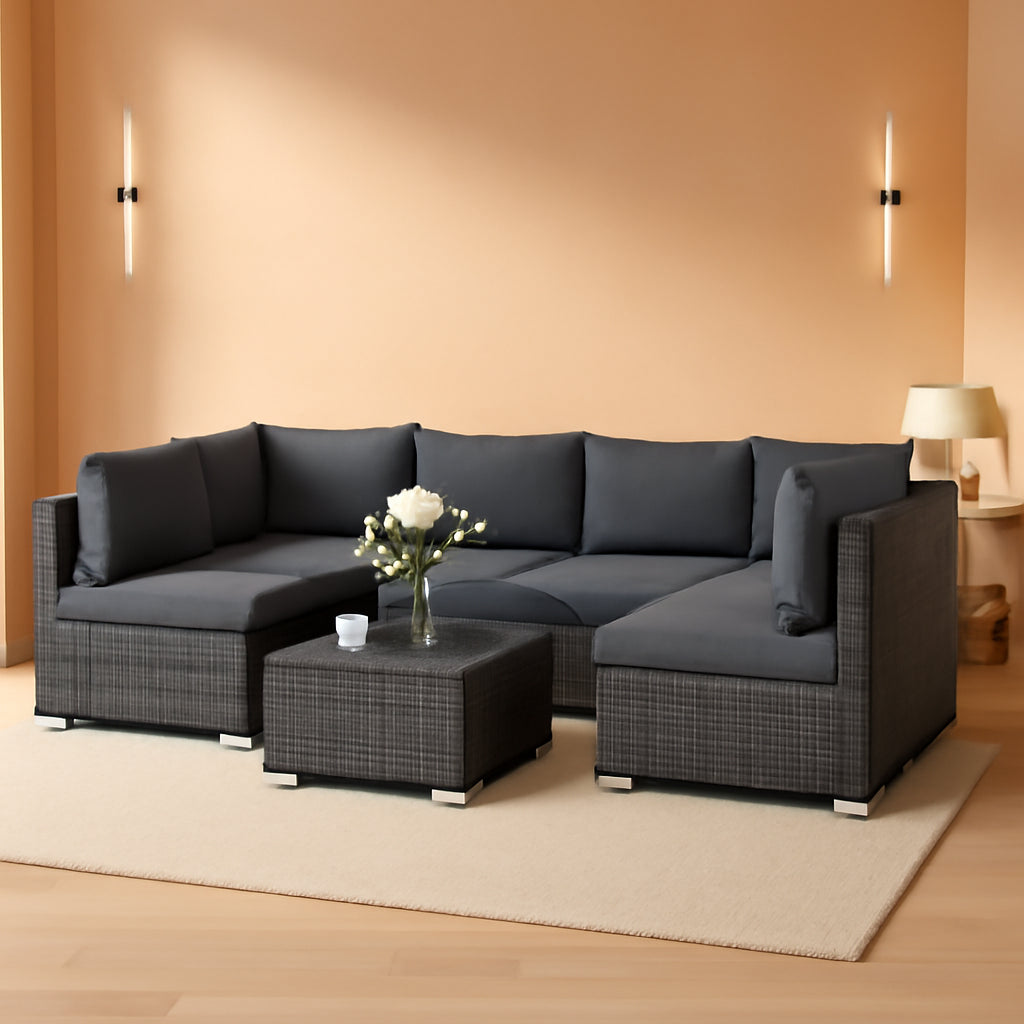 7 Piece Outdoor Patio Set All Weather Wicker Dark Grey