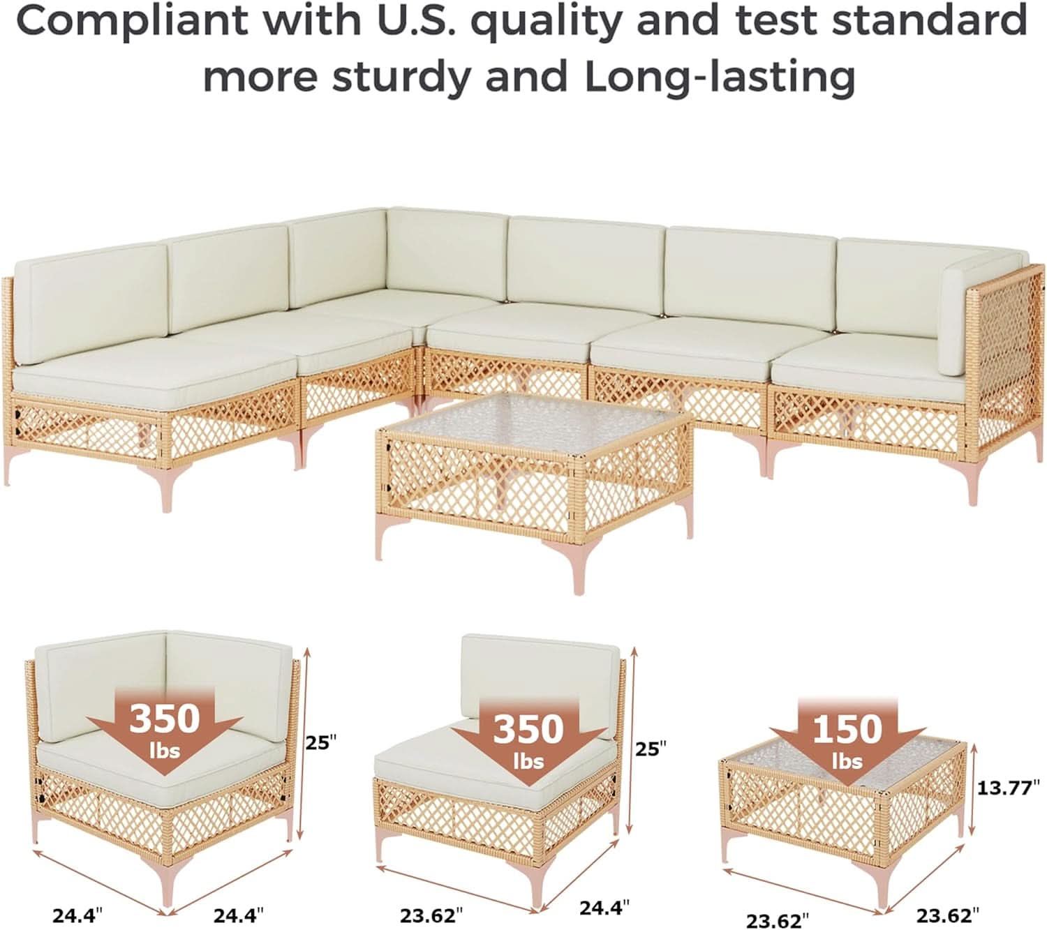 7 Piece Outdoor Wicker Sectional Set With Tempered Glass
