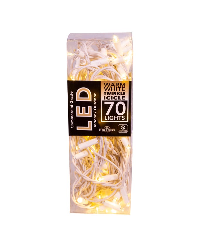 70-Light Warm White Soft Twinkle White Wire LED Icicle Light Set