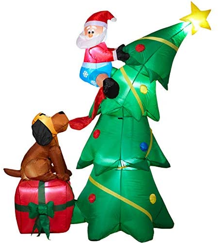 72" Electric Lighted Inflatable Santa On Christmas Tree