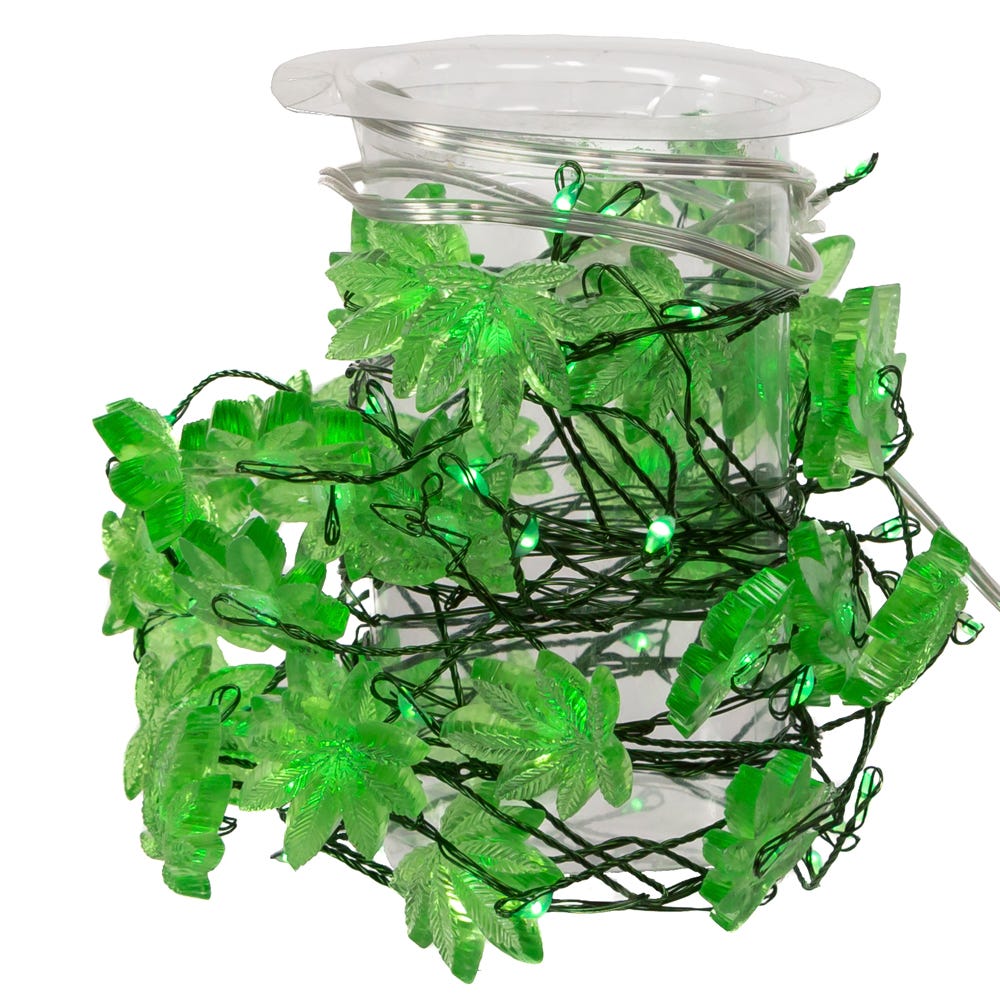 72-Light Green Fairy Micro LED Cannabis Leaf Cluster Garland