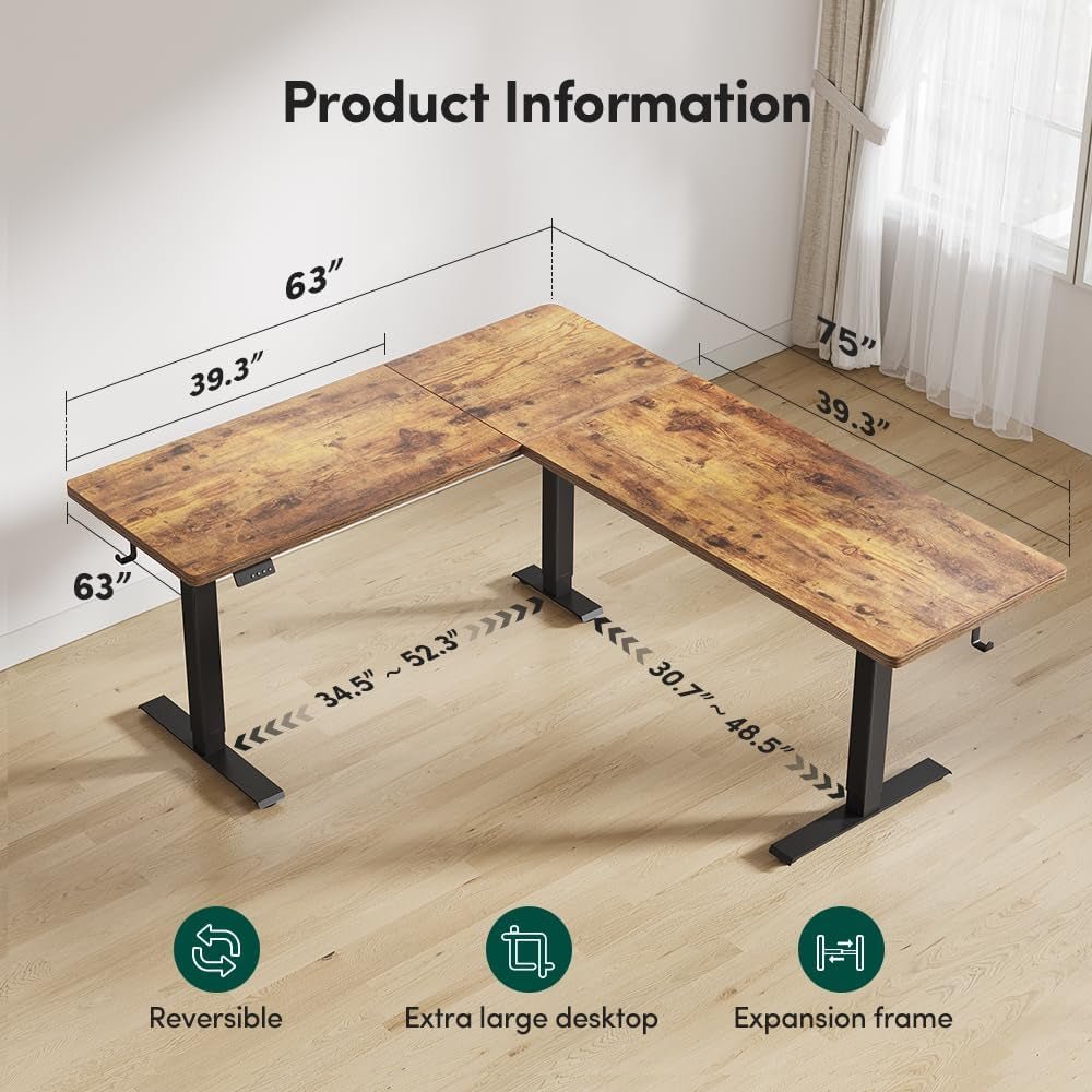 75 Inch L Shaped Standing Desk Electric Height Adjustable
