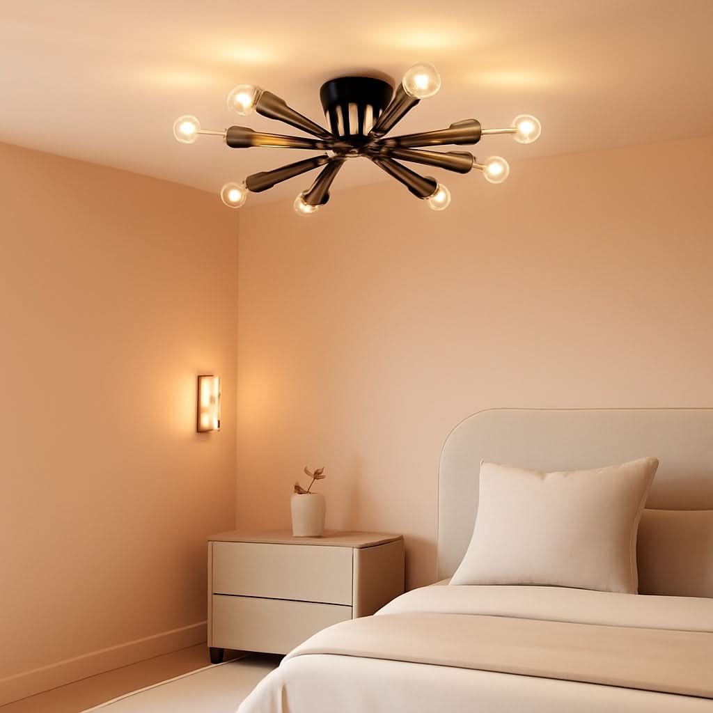 8 Light Matte Black Sputnik Chandelier Semi Flush Mount