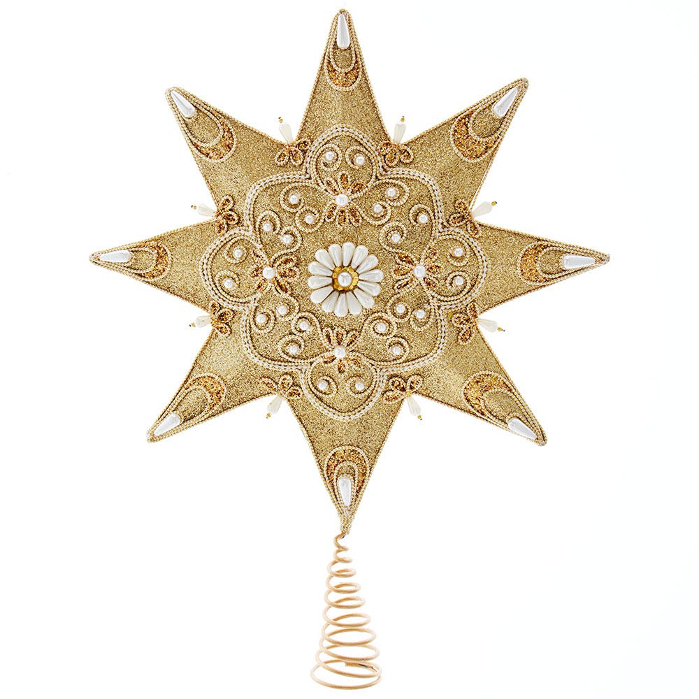 8-Point Pearl and Gold Shimmer Star Treetop