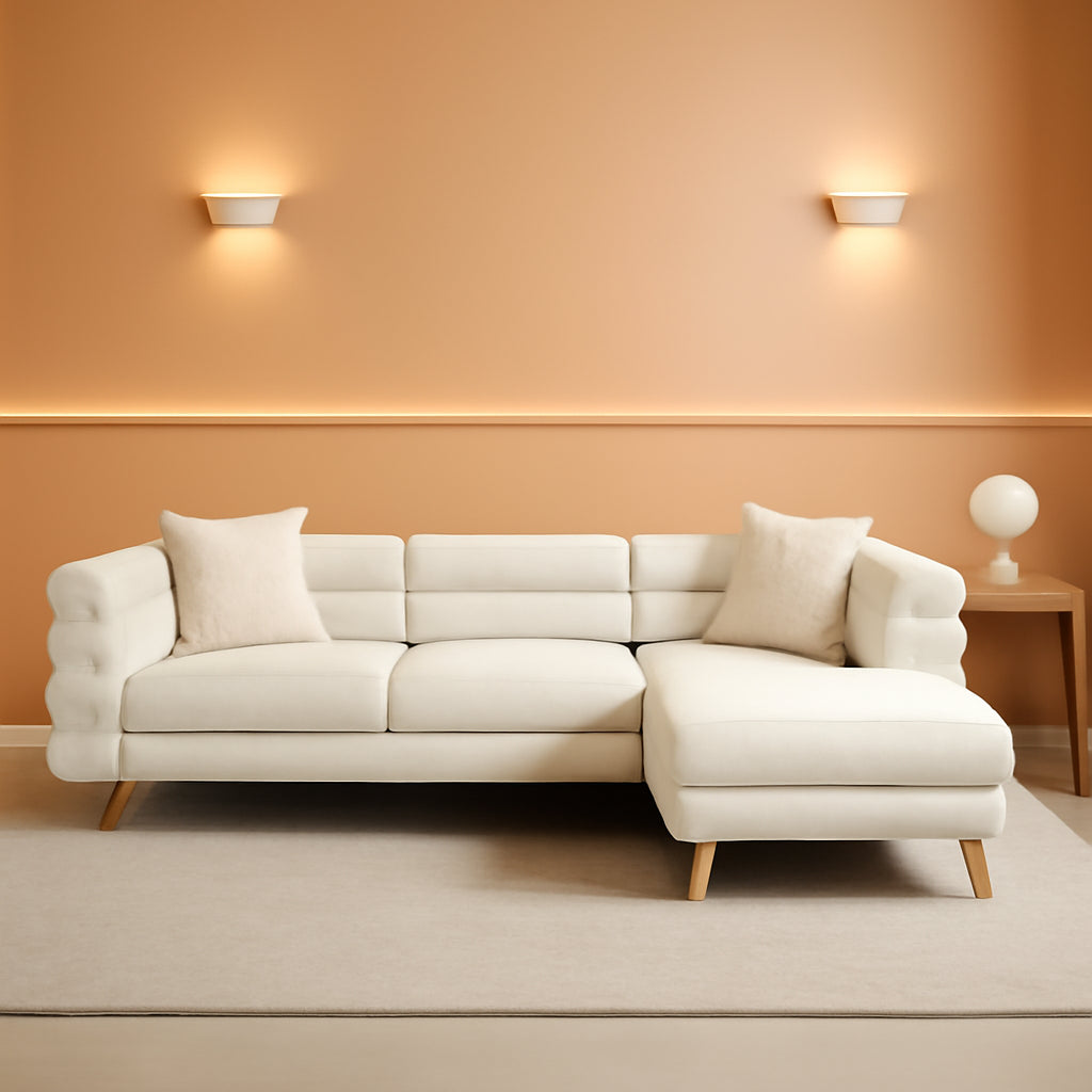81 Inch Oversized White L Shaped Teddy Corner Sofa 5 Seater