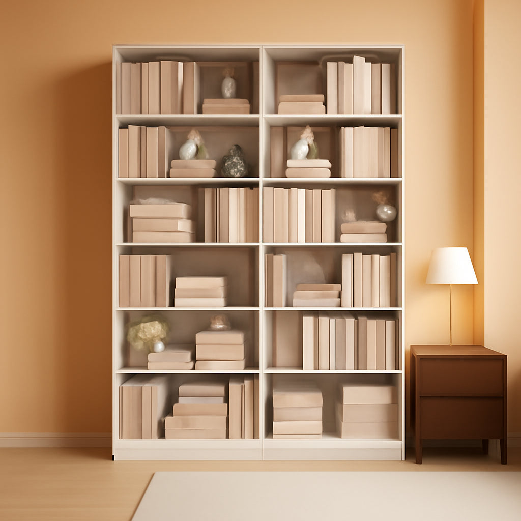 83 Inch Tall White Dual Row Seven Tier Storage Bookshelf