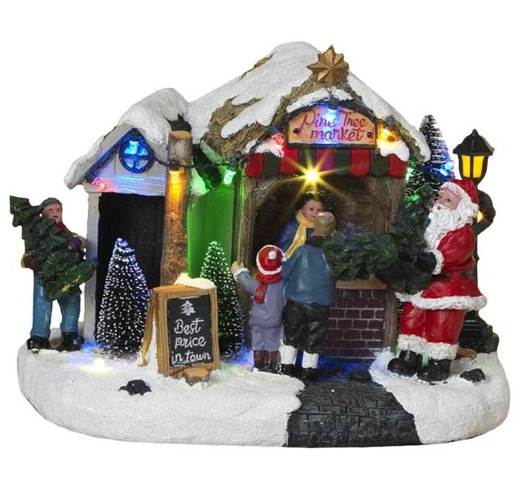 9 Inch Lighted Village Tree Shop -