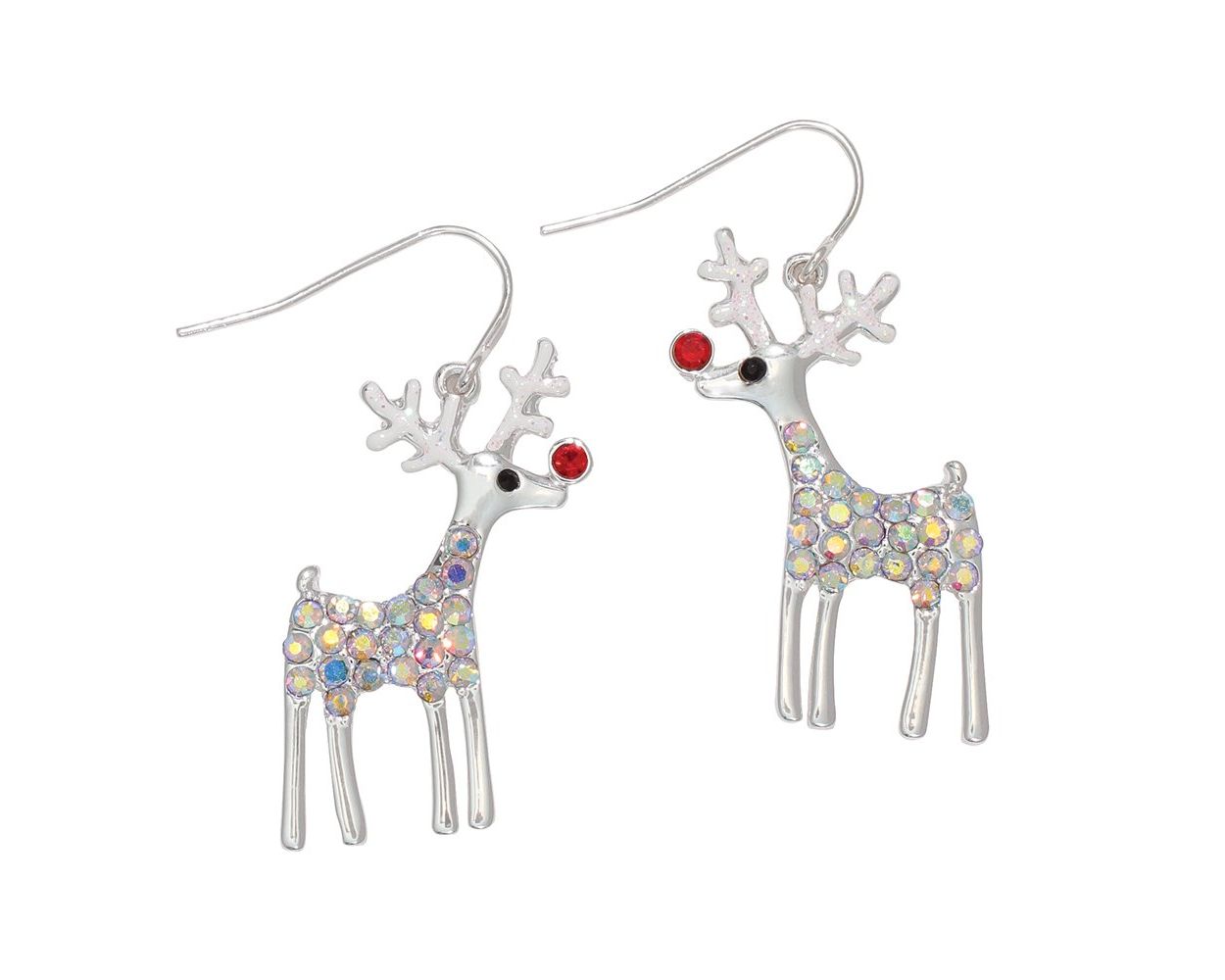 AB Crystal Studded Silver Rudolphs Earrings