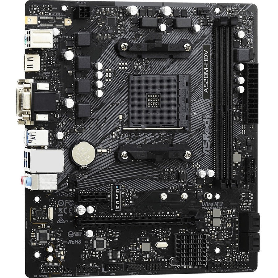 ASRock A520M-HDV Desktop Motherboard - AMD A520 Chipset - Socket AM4 - Micro ATX