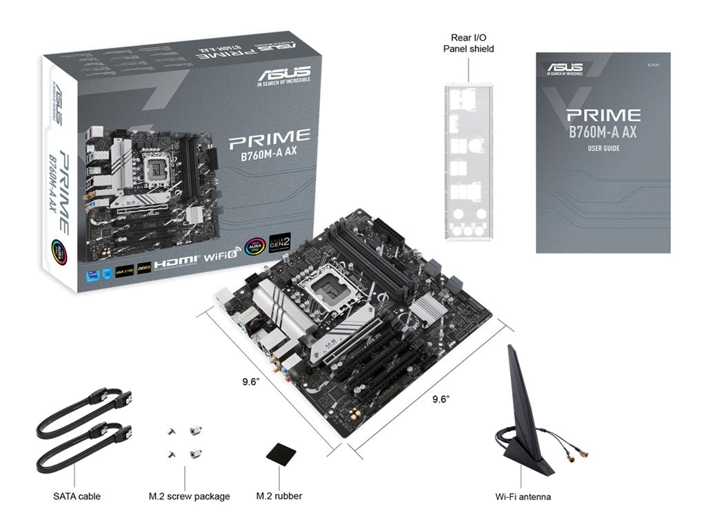 ASUS PRIME B760M-A AX - Motherboard - micro ATX - LGA1700 Socket - B760 Chipset - USB 3.2 Gen 1, USB 3.2 Gen 2, USB-C