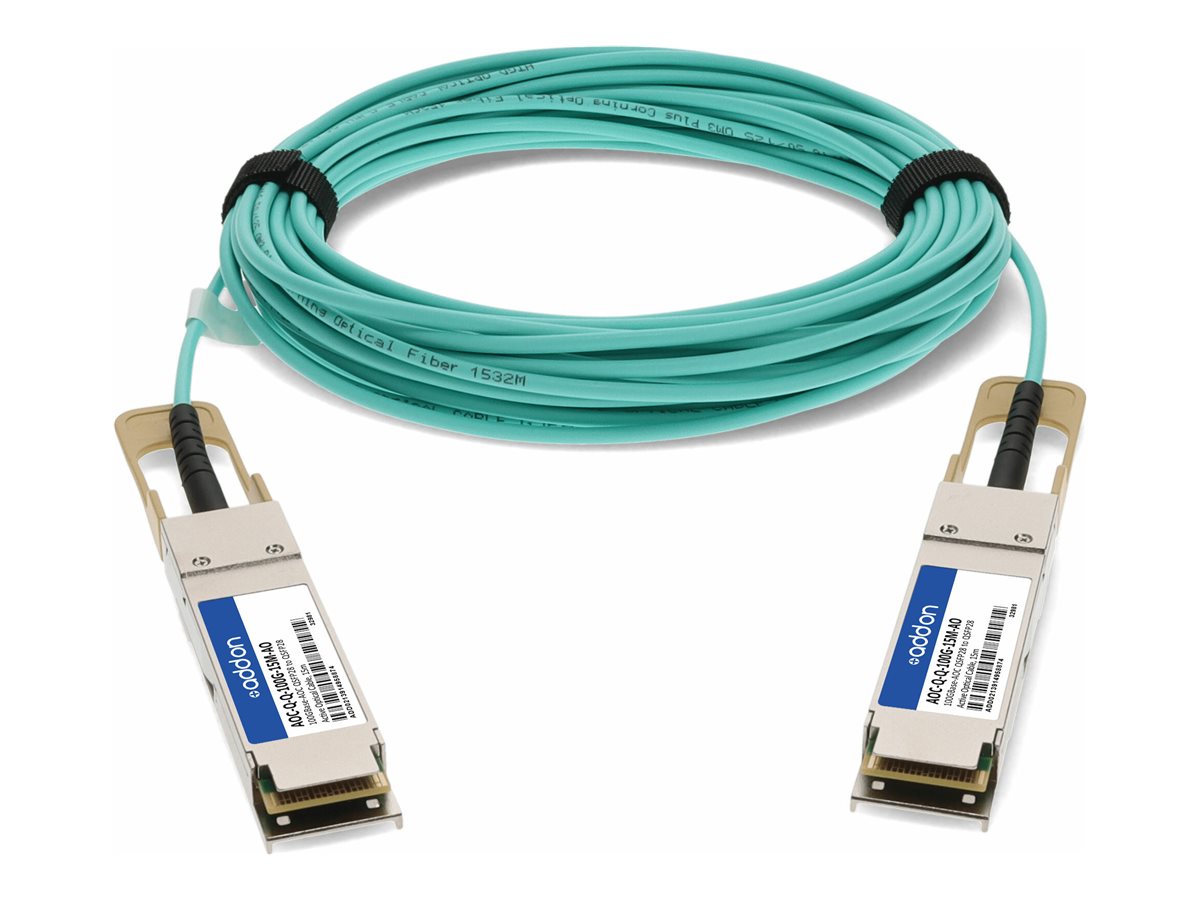 AddOn - 100GBase direct attach cable - TAA Compliant - QSFP28 to QSFP28 - 15 m - fiber optic - active AOC-Q-Q-100G-1-5M-AO