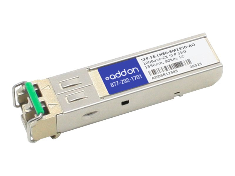 AddOn HP SFP-FE-LH80SM1550 Compatible TAA Compliant 100Base-ZX SFP Transceiver (SMF, 1550nm, 80km, LC) SFP-FE-LH80SM1550-AO