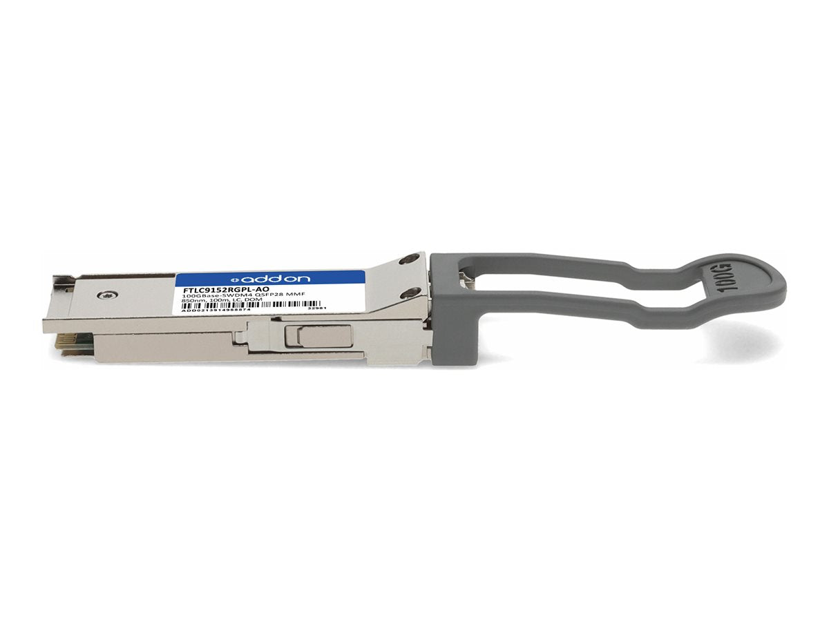 AddOn - QSFP28 transceiver module (equivalent to: Finisar FTLC9152RGPL) - 100GbE - 100GBase-SWDM4 - LC multi-mode - up to 328 FTLC9152RGPL-AO