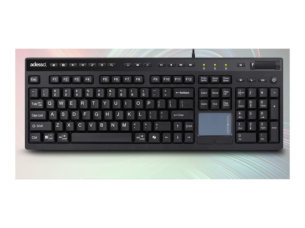 Adesso EasyTouch 445 - Keyboard - multi-channel, for Windows/Mac/Android OS - full size - with touchpad, scroll wheel - USB - AKB-445UB
