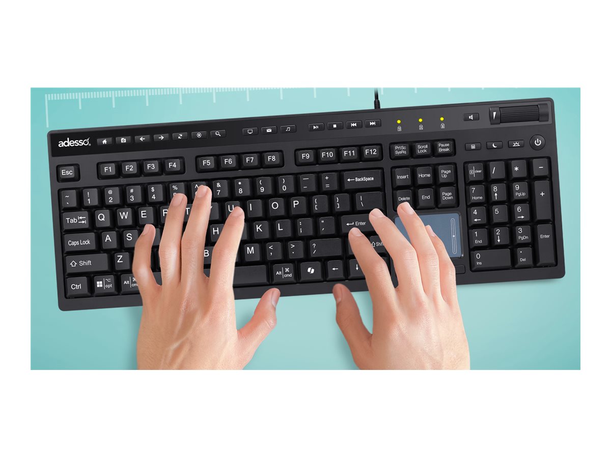 Adesso EasyTouch 445 - Keyboard - multi-channel, for Windows/Mac/Android OS - full size - with touchpad, scroll wheel - USB - AKB-445UB