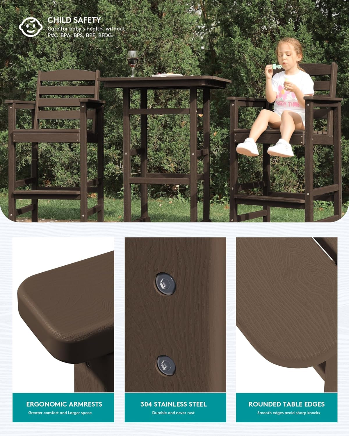 Adirondack Outdoor Patio Bar Set with Tall Chairs