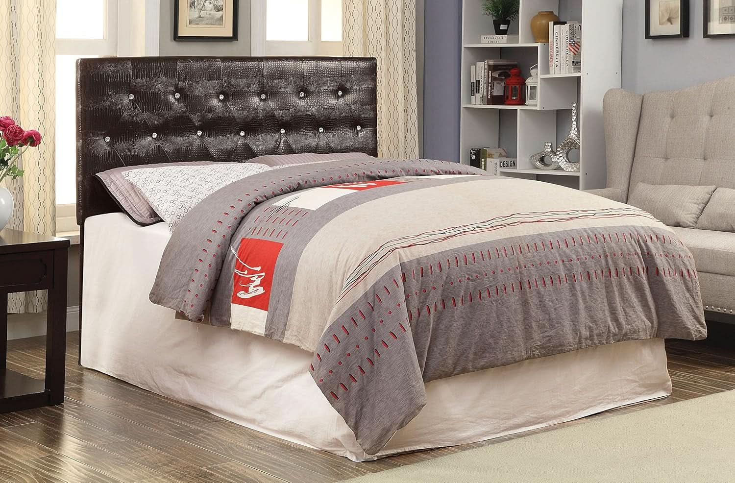 Adjustable Faux Crocodile Skin Headboard For Full Queen