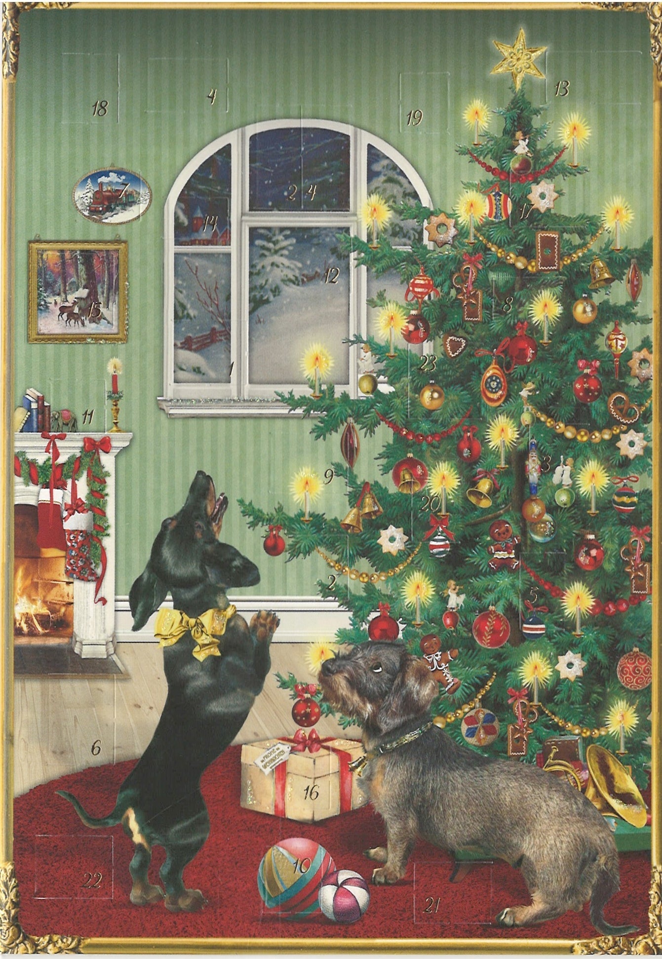 Advent Greeting Card – Festive Dogs by the Christmas Tree