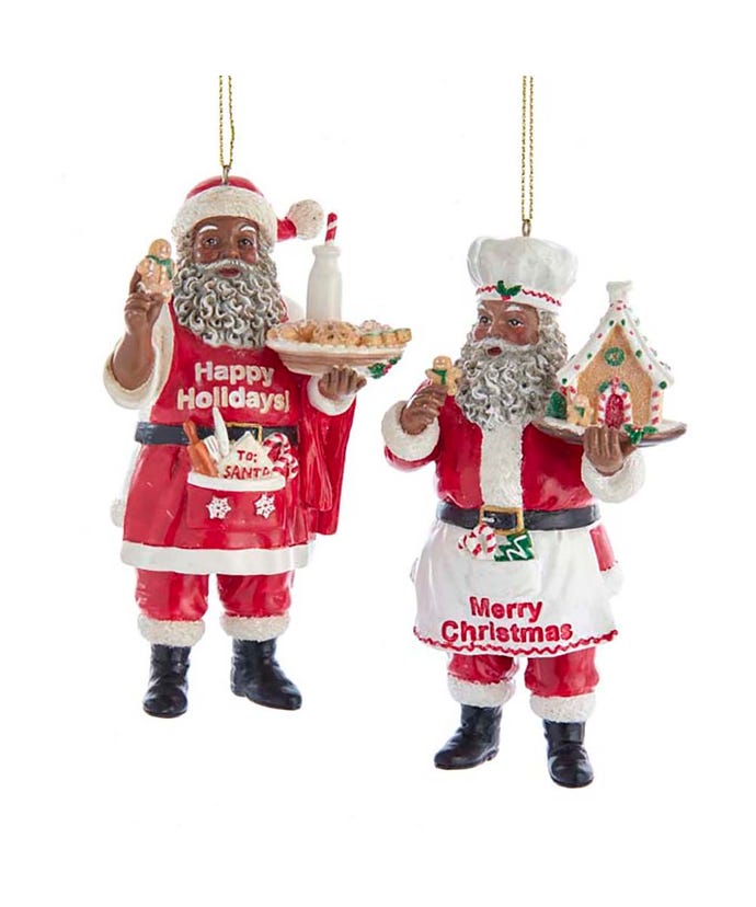 African American Chef Santa Ornaments -