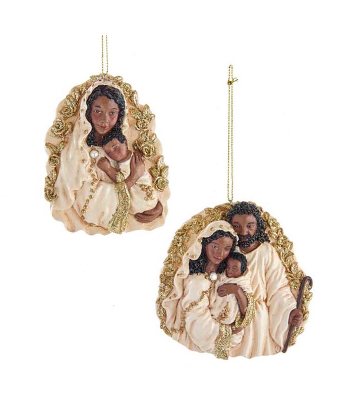 African American Ivory and Gold Holy Family Ornament -