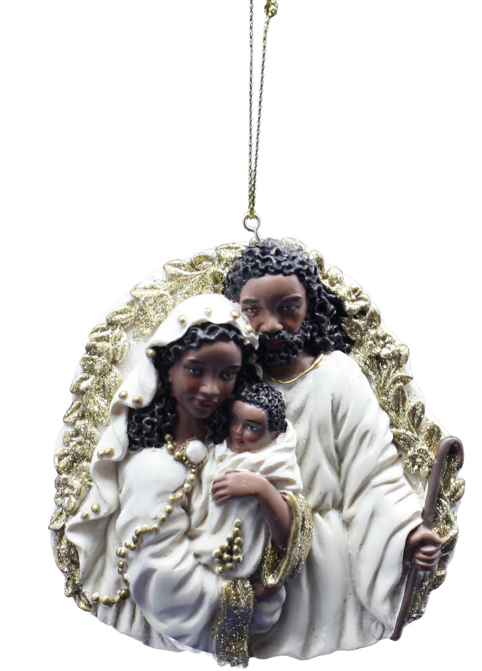 African American Ivory and Gold Holy Family Ornament -