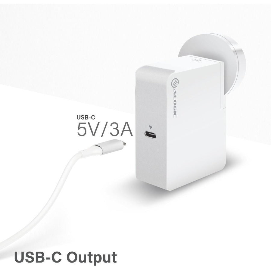 Alogic Usb-C Laptop/Macbook Wall Charger 60W With Power Delivery- Travel Edition With Au, Eu, Uk, Us Plugs And 2M Cable