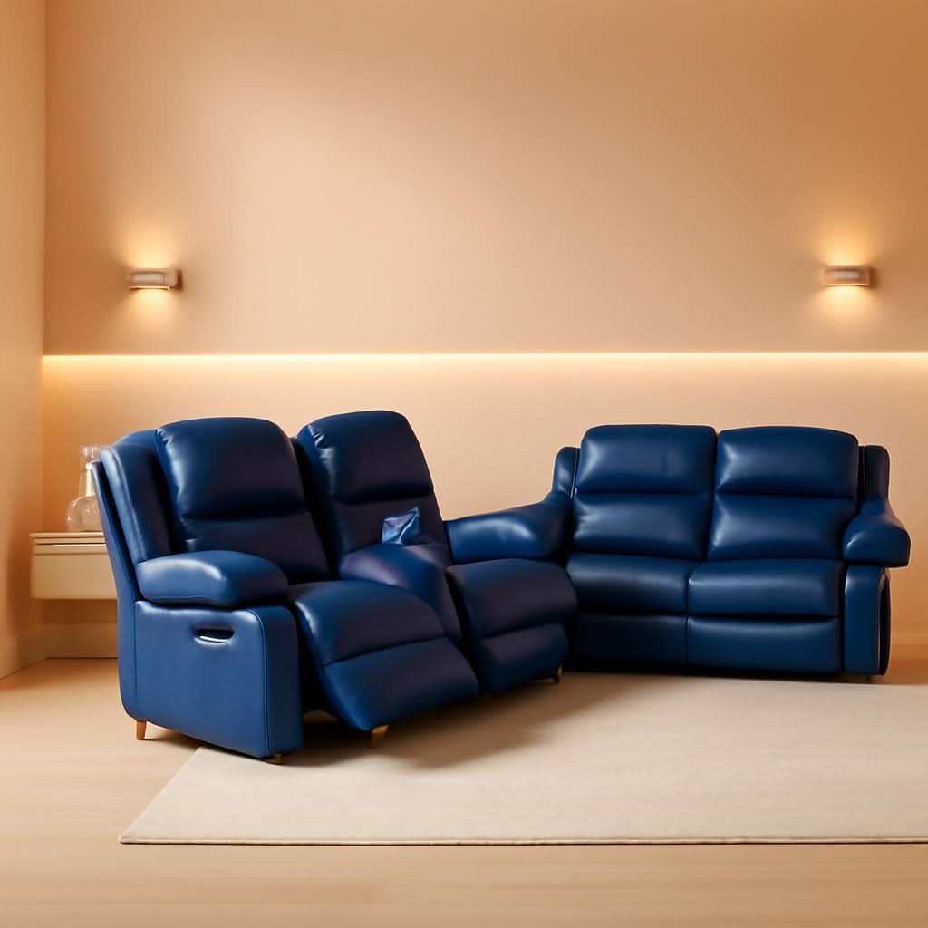 Alpine 2 Piece Living Room Sofa Loveseat Set Navy Blue