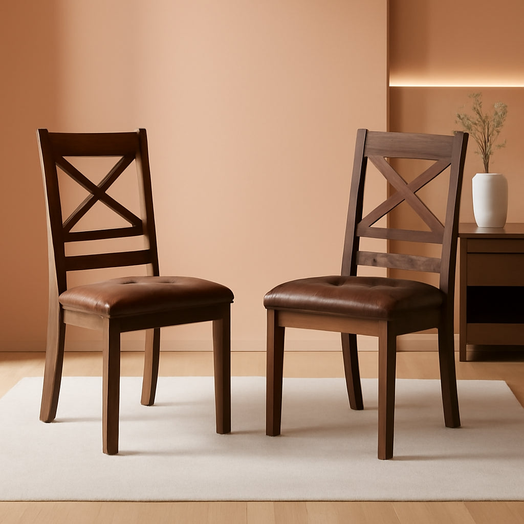 Amara Brown Upholstered Dining Chairs Cross Back Set Of 2