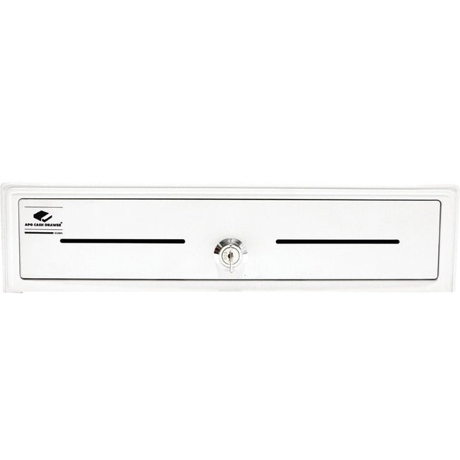 Apg Entry Level- 13Â&Euro; Electronic Point Of Sale Cash Drawer | Arlo Series Ekds320-1-W330-A10 | Printer Compatible With Cd-101A Cable Included | Plastic Till With 4 Bill/ 5 Coin Compartments | White