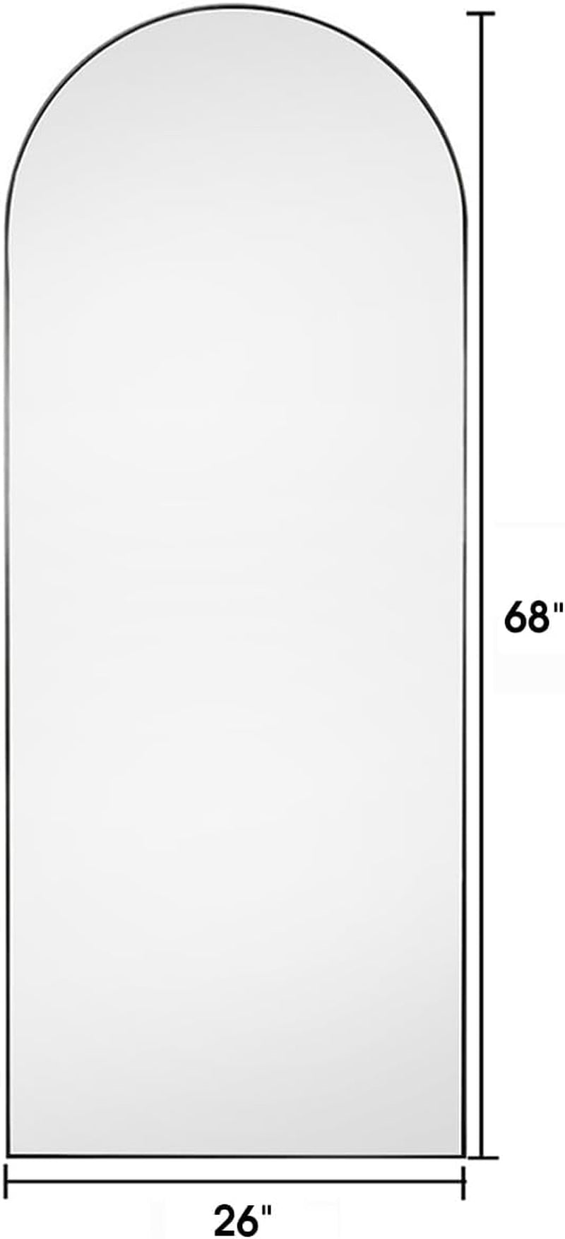 Arched Floor Mirror 68 by 26 Inches Black Aluminum Frame