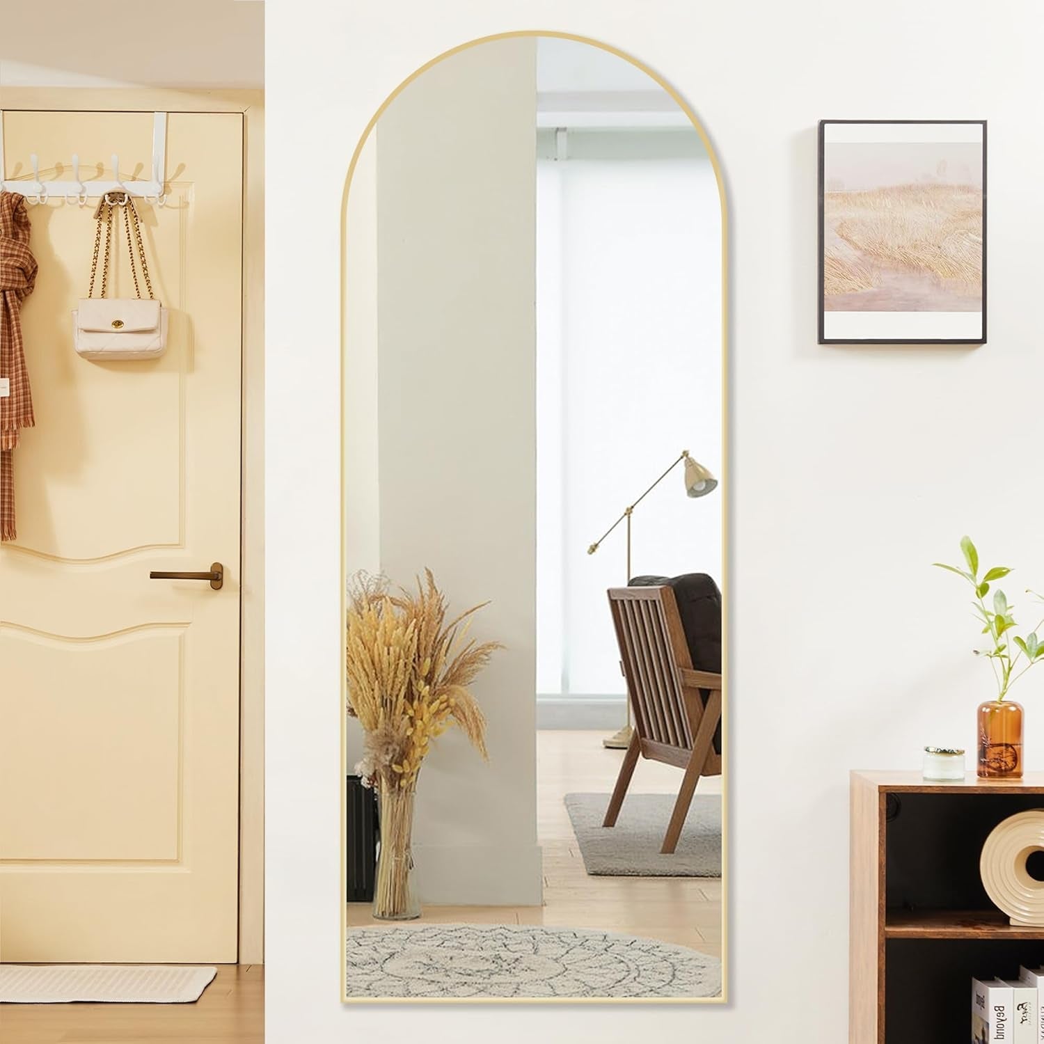 Arched Full Length Mirror 64 Inch Gold Aluminum Frame