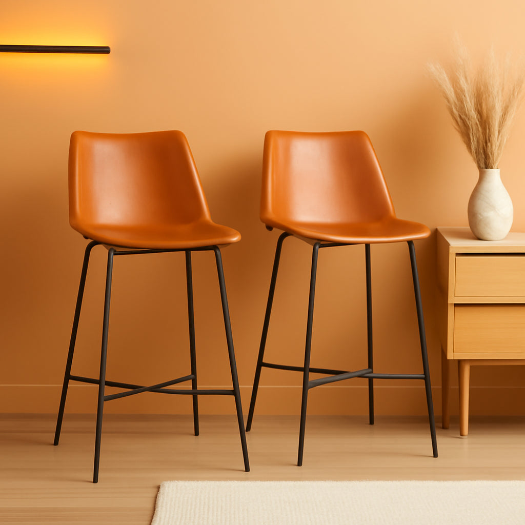 Armless Counter Stools Set Of 2 Whiskey Brown Faux Leather