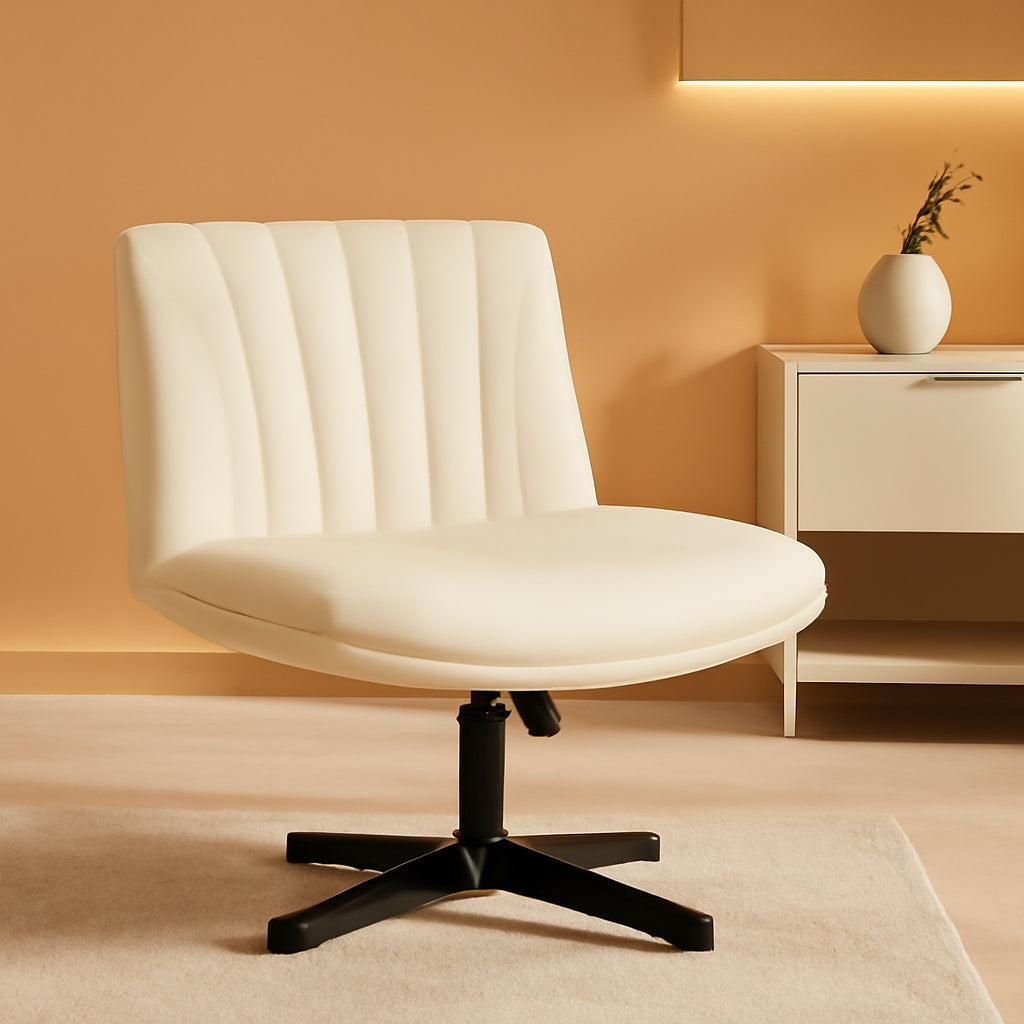 Armless Office Chair Height Adjustable PU Leather Mid Back