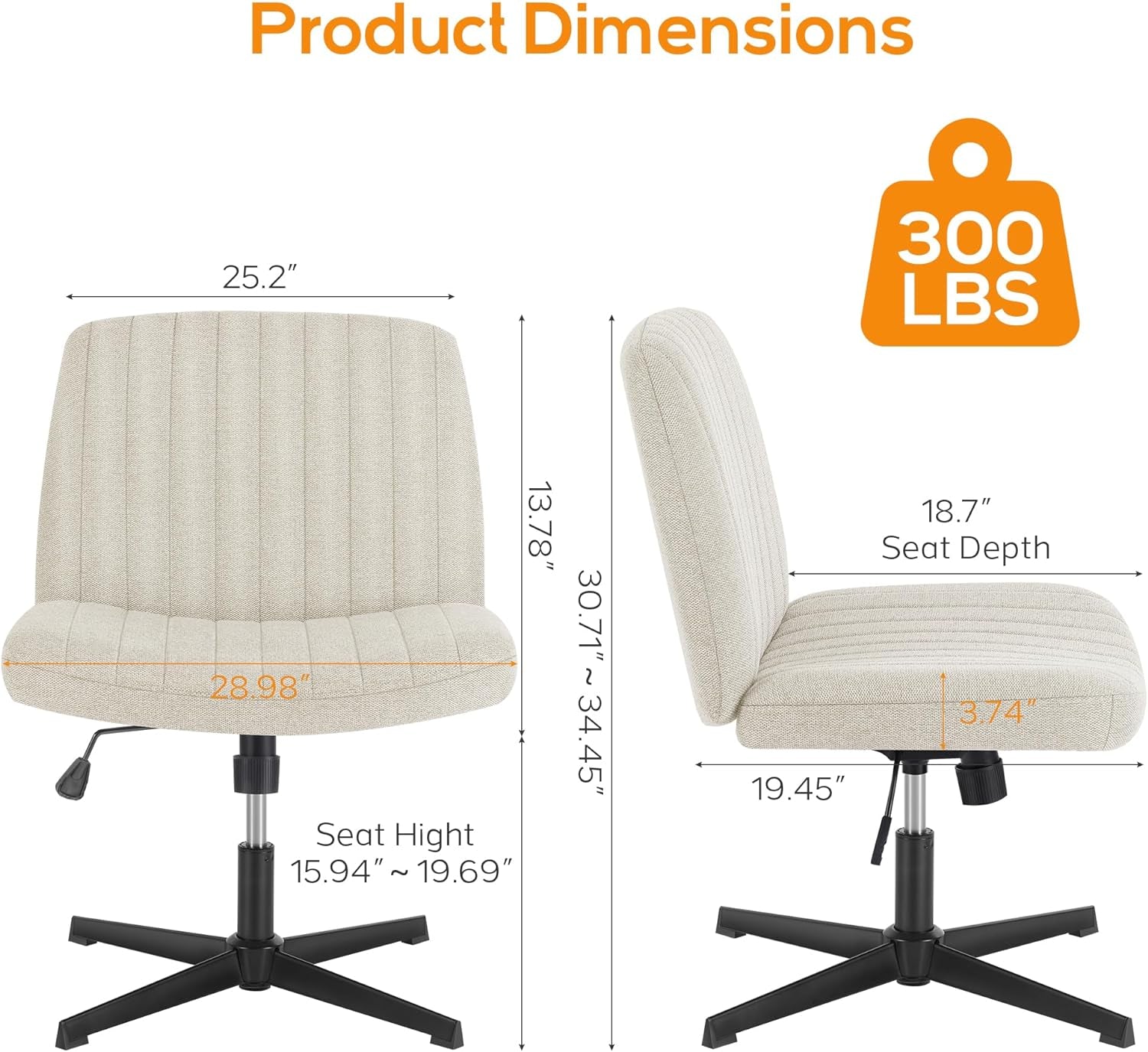 Armless Swivel Desk Chair For Office Adjustable Height