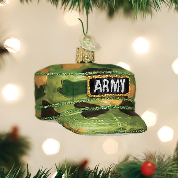 Army Cap Glass Ornament