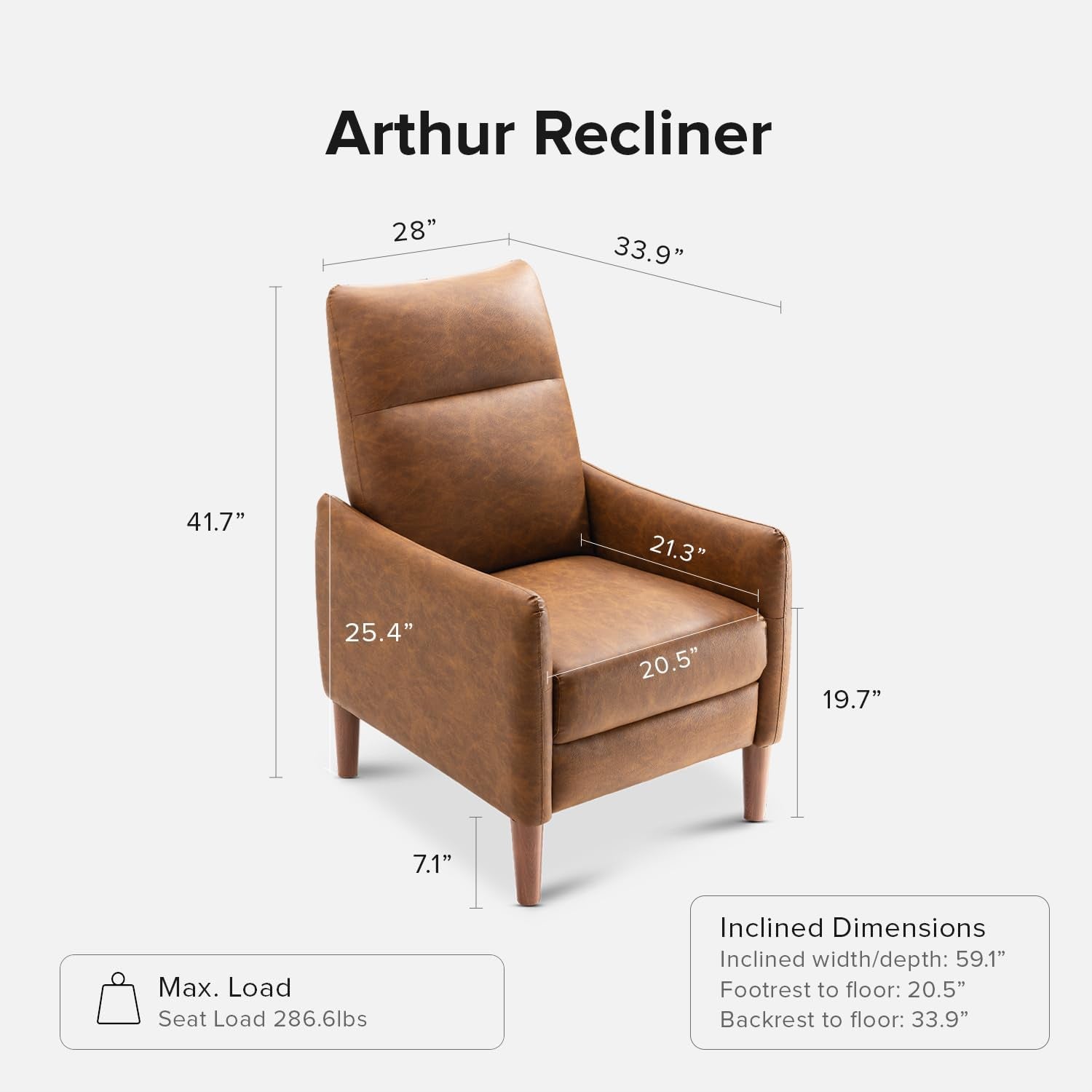 Arthur Recliner Chair Pecan Brown 3 Position Mid Century