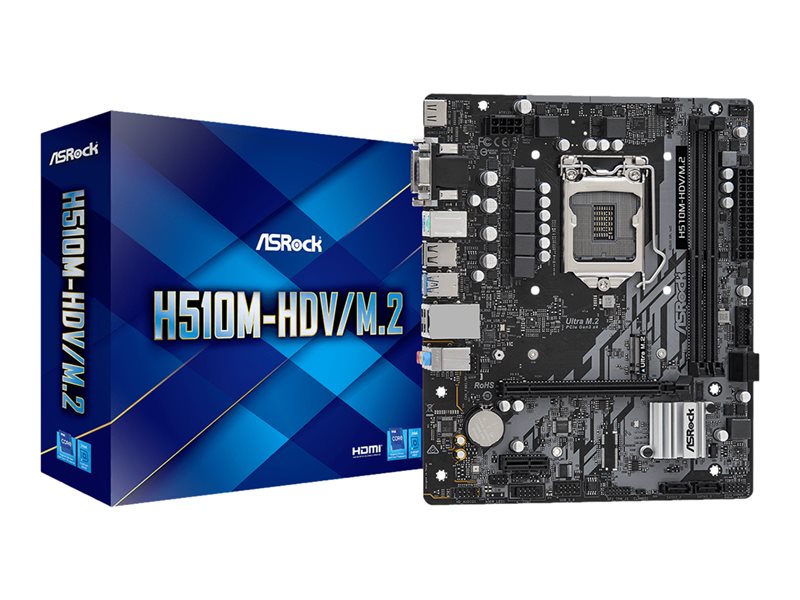 Asrock H510M-Hdv/M.2 - Motherboard - Micro Atx - Lga1200 Socket - H510 Chipset - Usb 3.2 Gen 1 - Gigabit Lan - Onboard Graphics (Cpu Required) - Hd Audio (8-Channel)