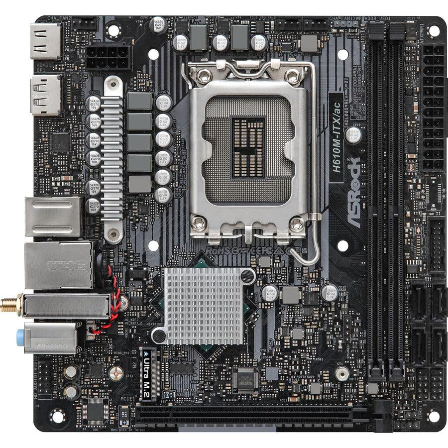 Asrock H610M-Itx/Ac - Motherboard - Mini Itx - Lga1700 Socket - H610 Chipset - Usb 3.2 Gen 1 - Bluetooth, Gigabit Lan, Wi-Fi - Onboard Graphics (Cpu Required) - Hd Audio (8-Channel)