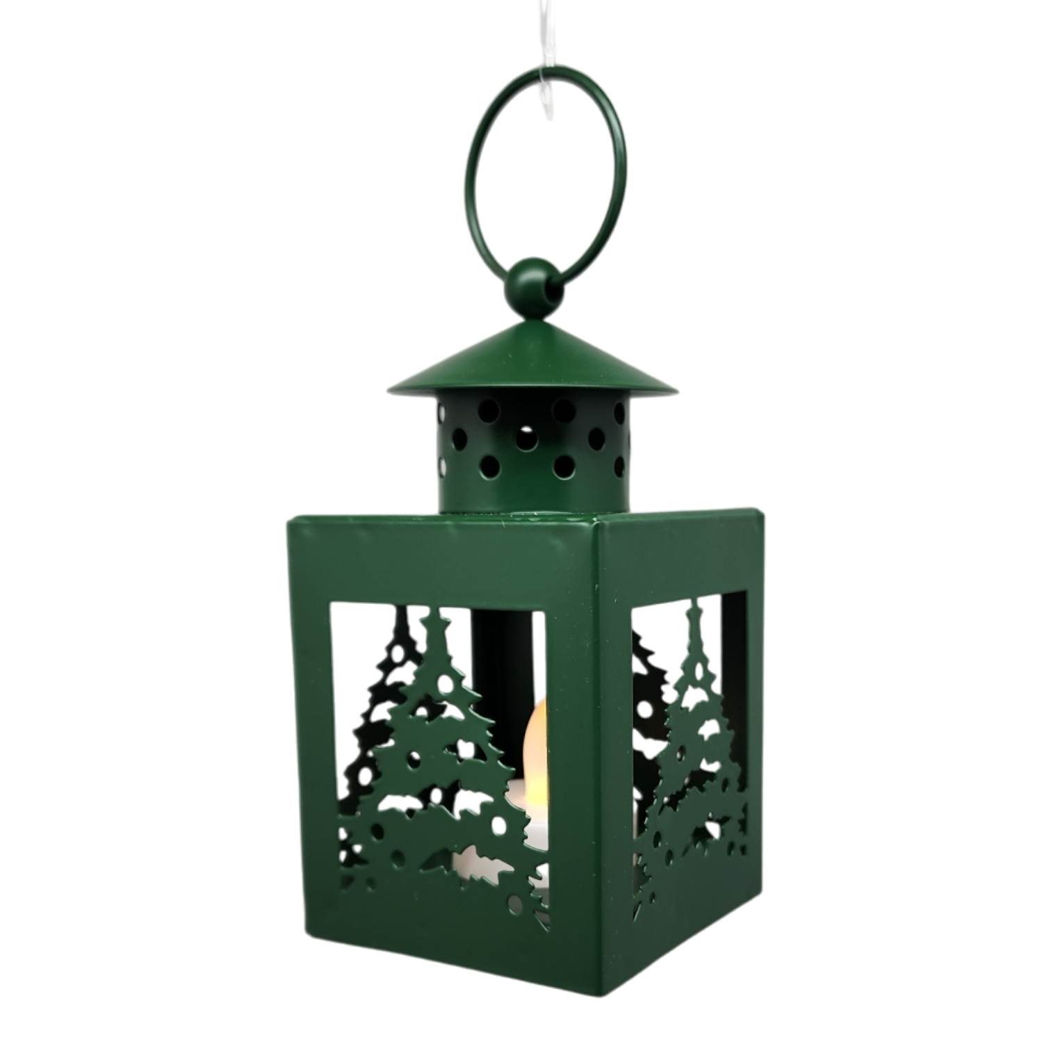 B/O Lighted Metal Holiday Lantern with LED Tealight - Green