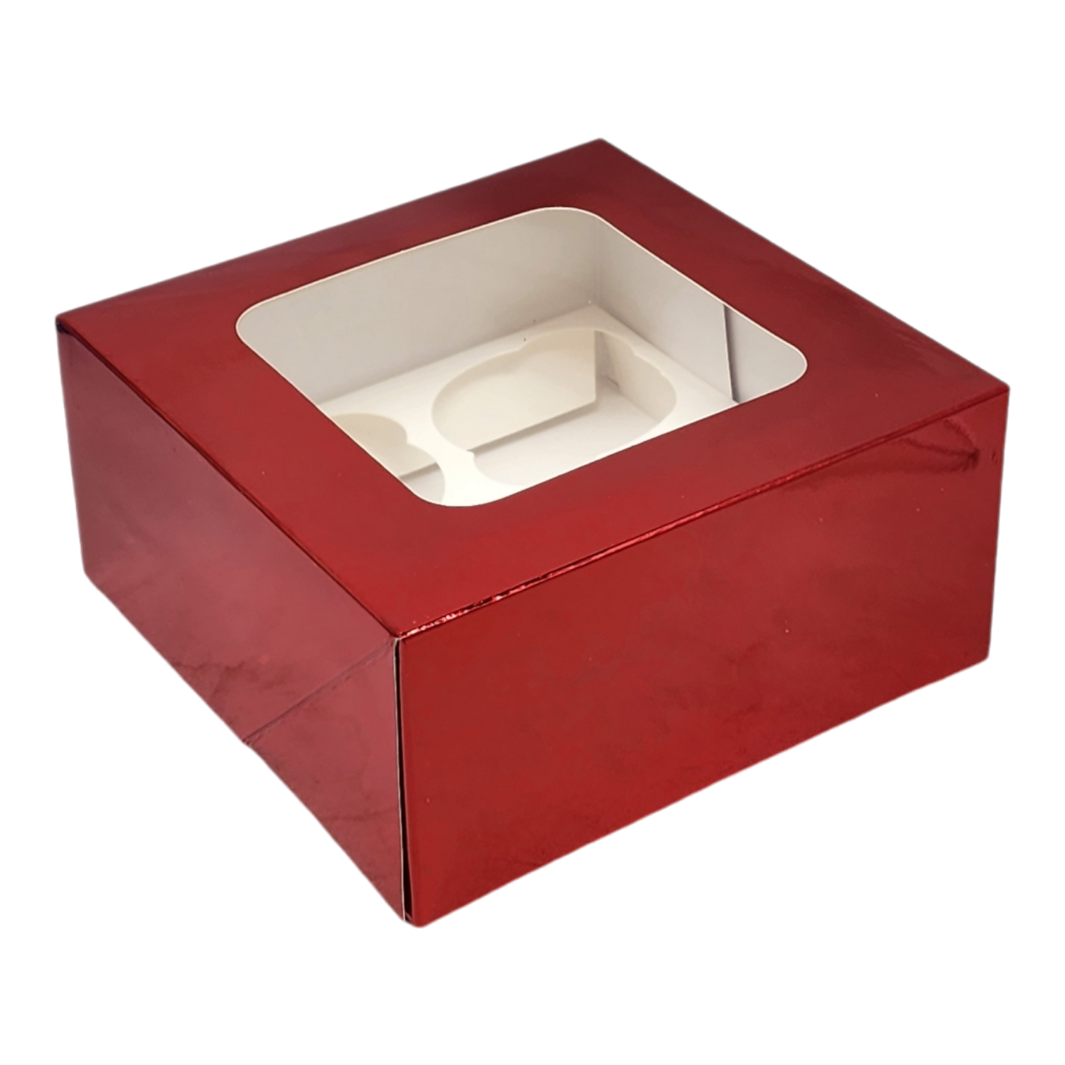 Bakery Box - 4 Cup Cakes or Cookies - Red Foil