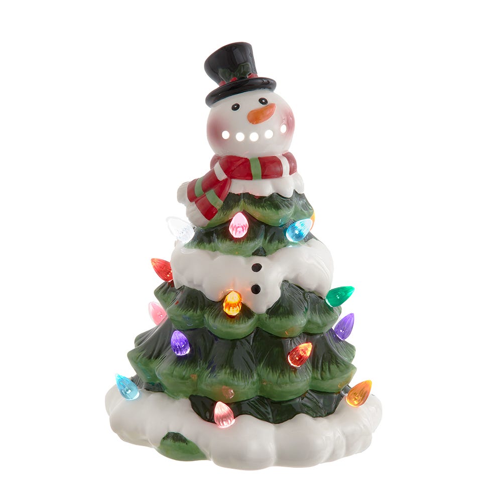 Battery Operated Ceramic Light-Up Snowman Tree