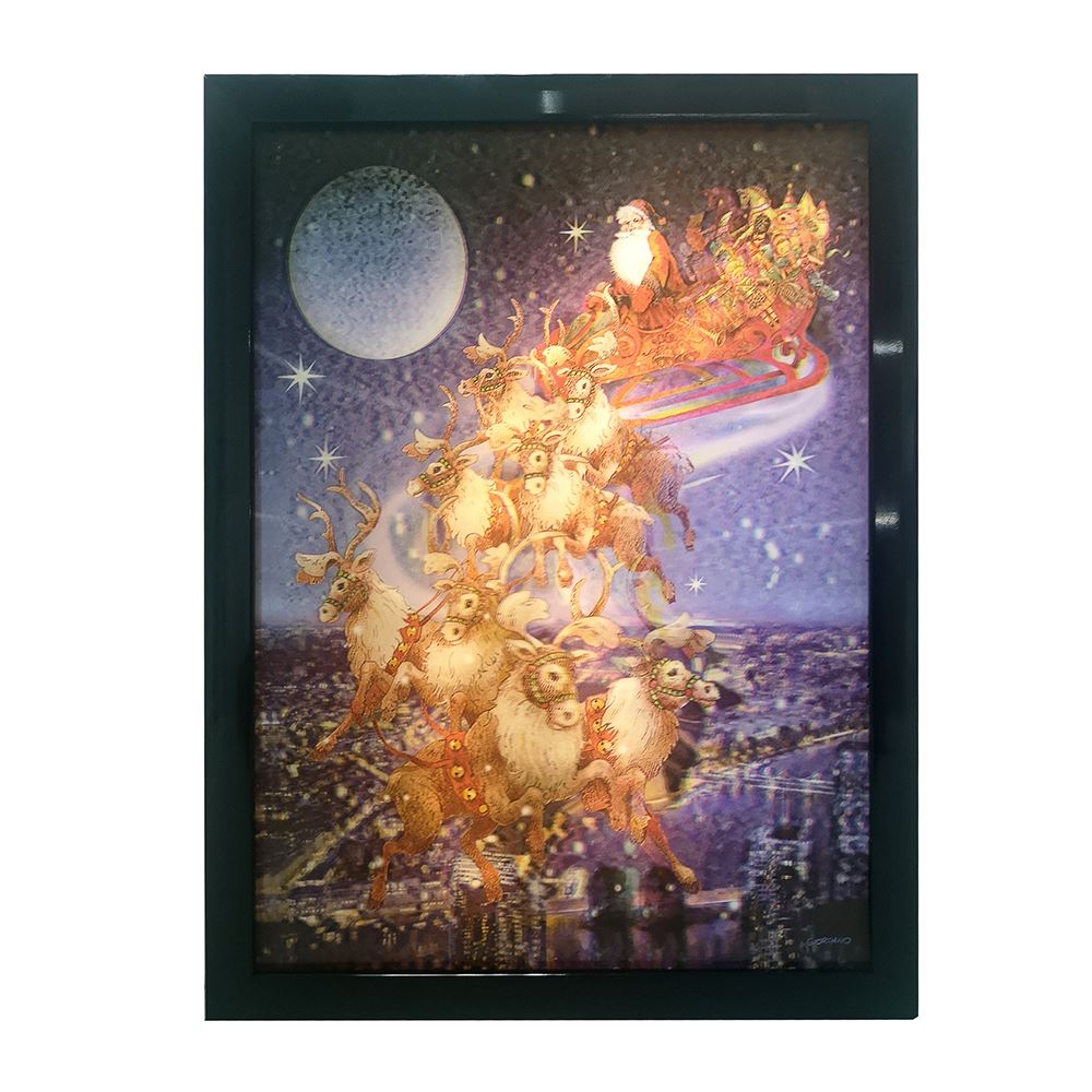 Battery-Operated LED 3D Santa and Sled Frame Art