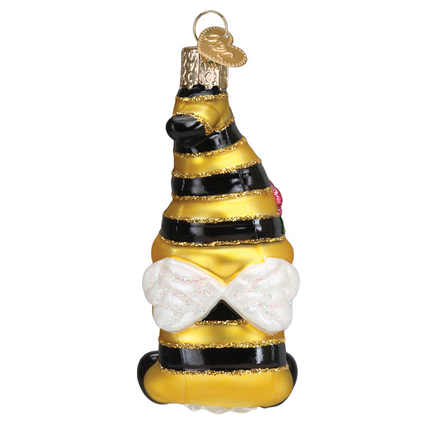 Bee Happy Gnome Glass Ornament