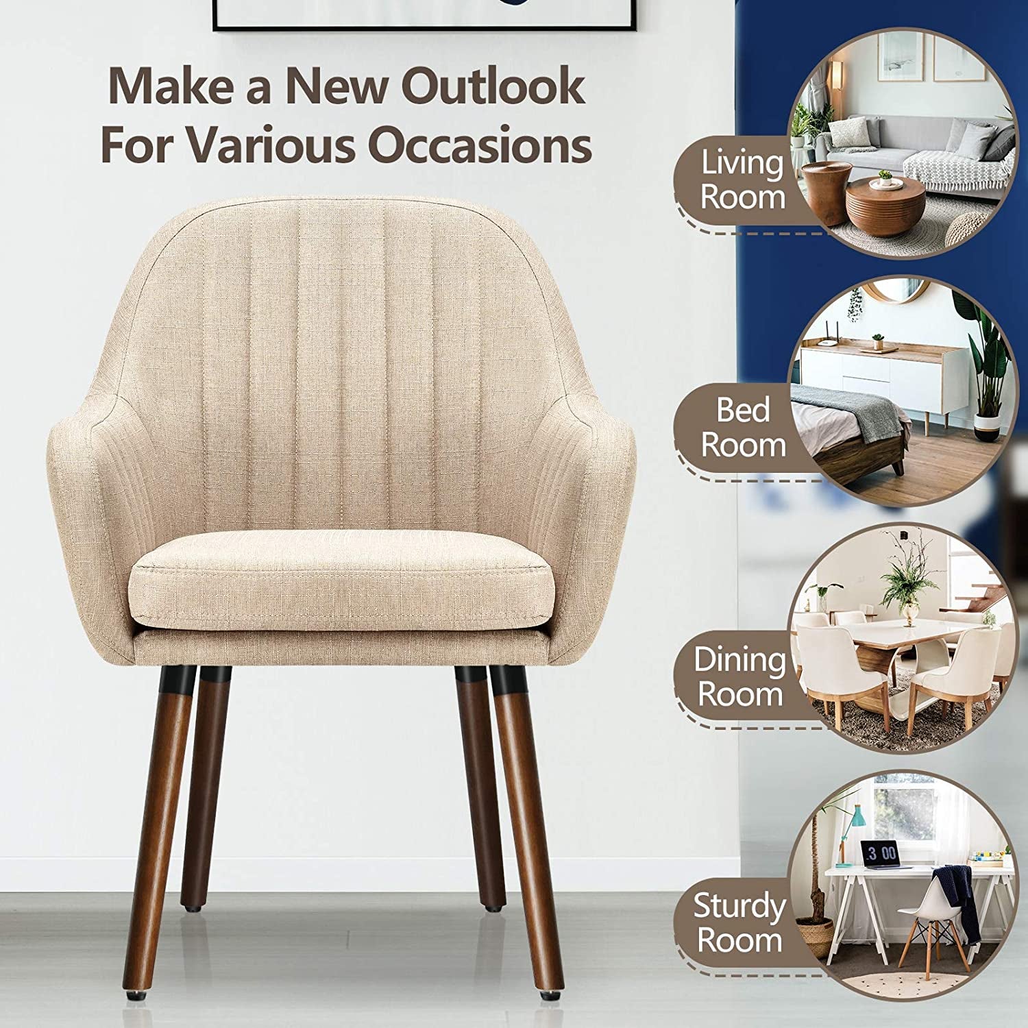 Beige Ergonomic Dining Chairs Set Of 2 For Home Use