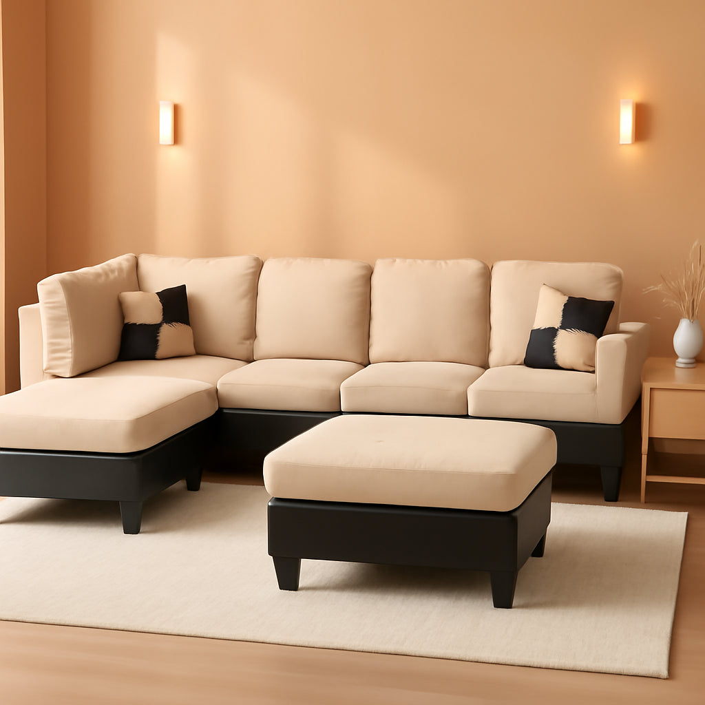 Beige L Shaped Sectional Sofa With Reversible Chaise