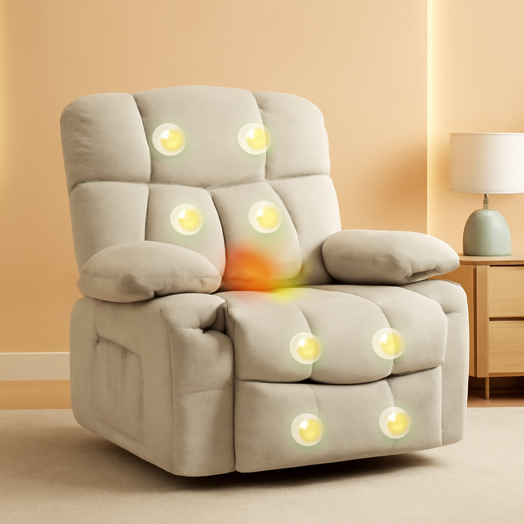 Beige Rocker Recliner Chair With Massage 360 Degree Swivel