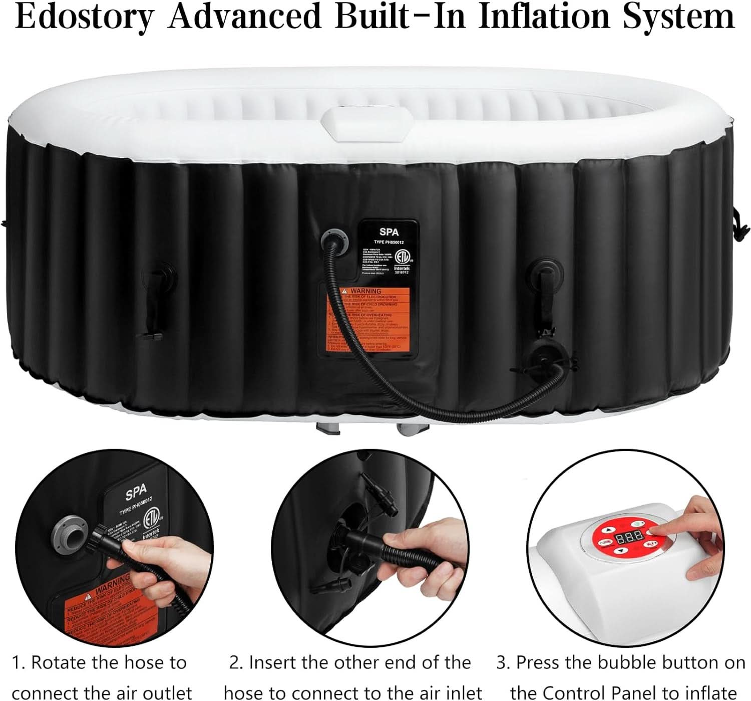 Black 2 Person Oval Inflatable Hot Tub With 90 Jets