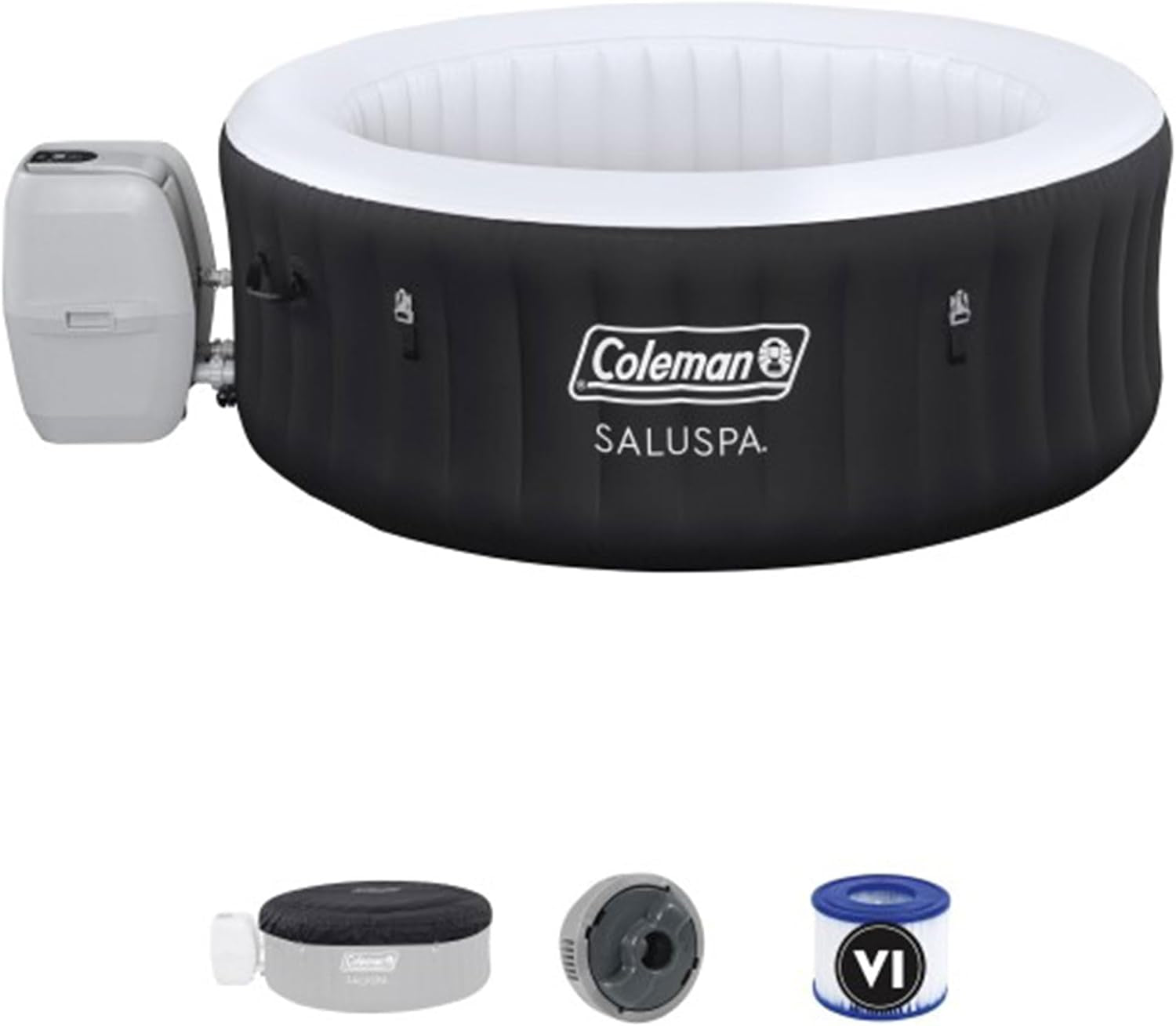 Black 4 Person Inflatable Hot Tub With 60 Air Jets Outdoor Spa