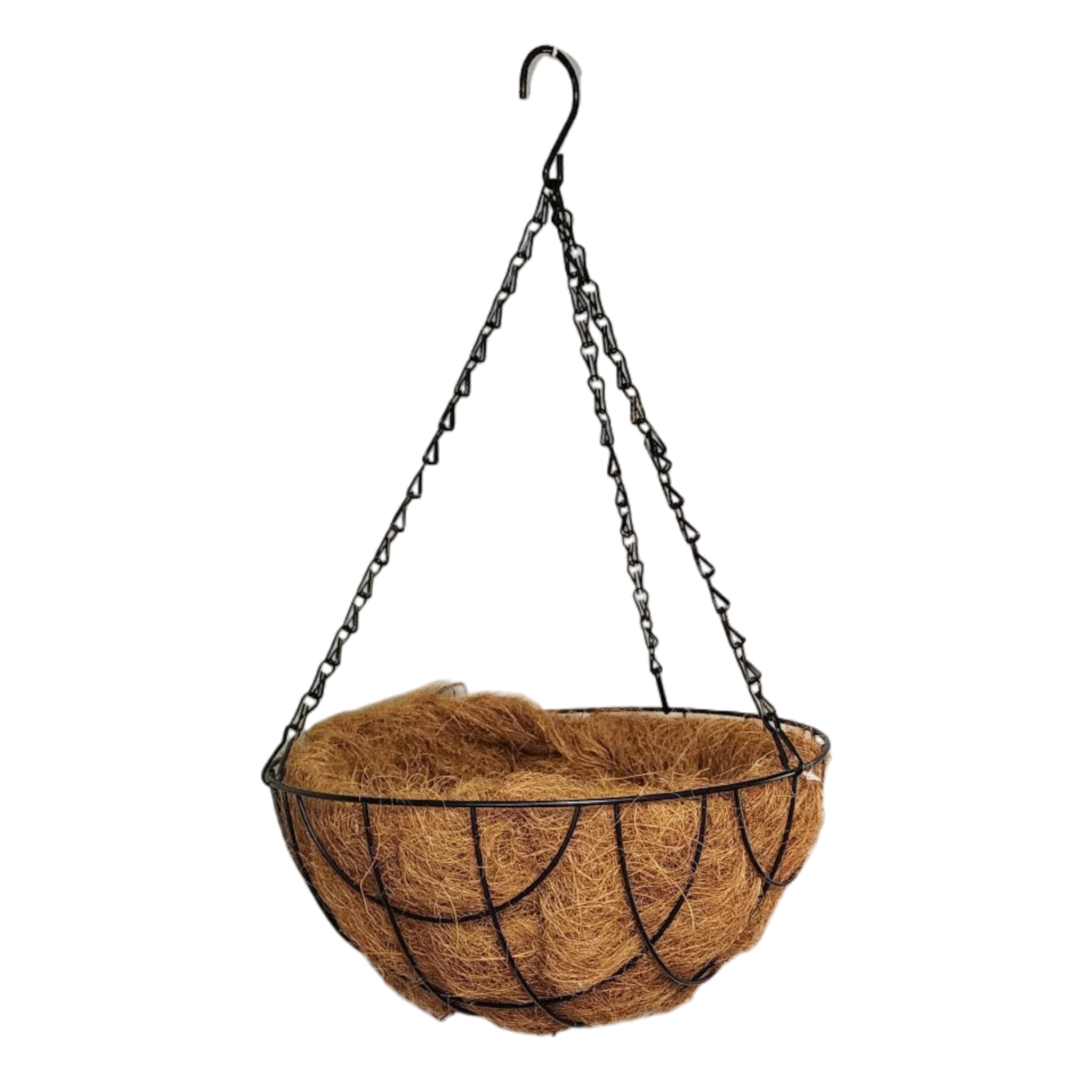 Black Metal Wire Hanging Basket with Coco Mat Liner - 12-Inch Diameter